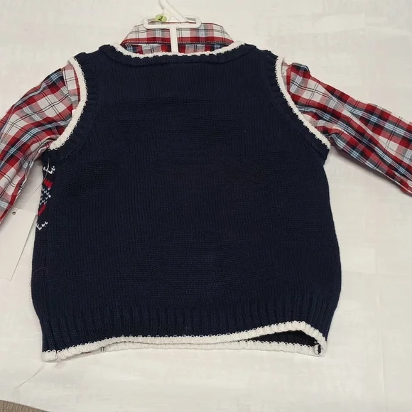 NWT IZOD Baby Christmas matching sets 3pc plaid sweater vest/shirt/pants Sz 3-6m - Picture 8 of 10
